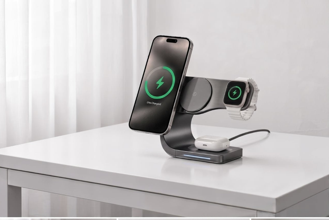 DeskCharge Metal 4w1 – Magnetyczna Stacja Ładująca Premium